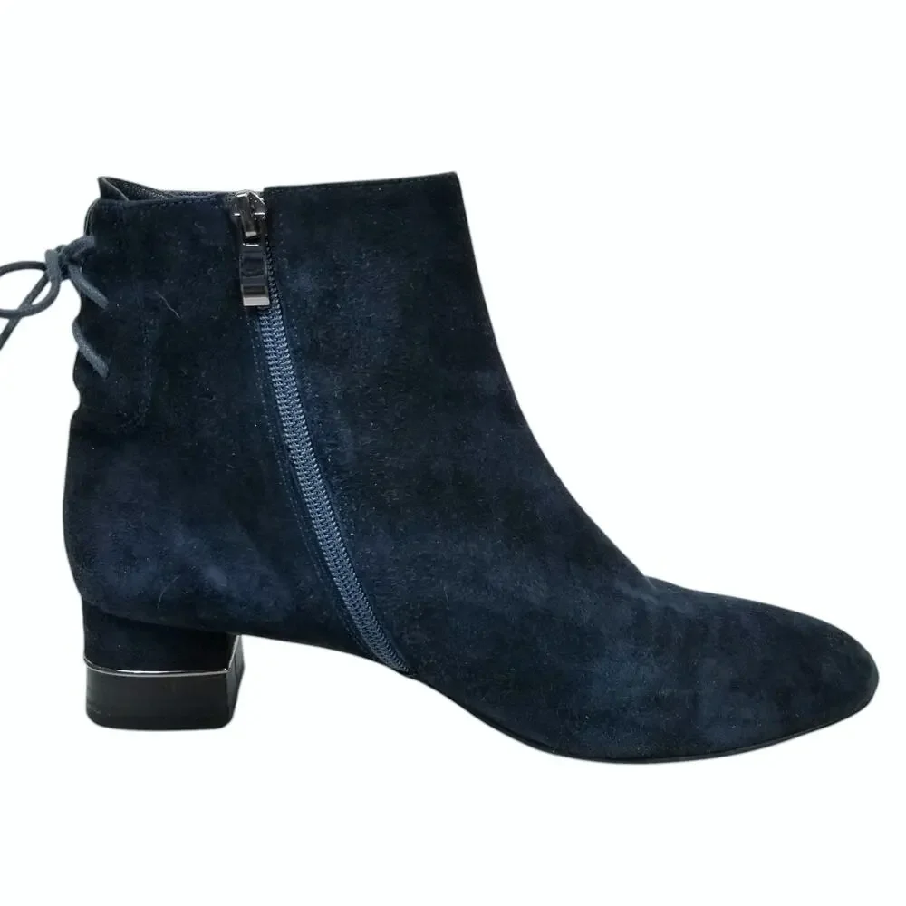 Maud Frizon Women's Navy Blue Velvet Low Block Heel Ankle Boots Size 40